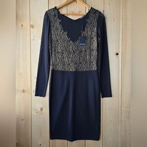 Lady Dutch High Society Long Sleeve Pencil Dress Gold Black Womens Large NWT